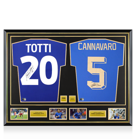 Andrea Pirlo & Fabio Cannavaro Official FIFA World Cup™ Signed and Dual Framed Italy Home Shirts