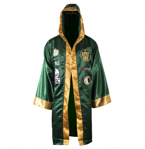 Tyson Fury Signed Boxing Robe - Gypsy King, Green/Gold