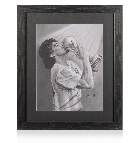 ARTIST SIGNED Diego Maradona Tribute Artwork In Black Wooden Frame