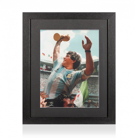 PRE-FRAMED UNSIGNED Diego Maradona Photo In Black Wooden Frame: Argentina 1986 FIFA World Cup Winner