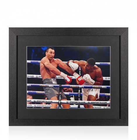UNSIGNED Anthony Joshua Photo In Black Wooden Frame: Knock Down Punch vs Wladimir Klitschko