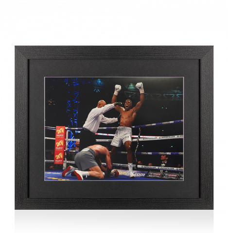 UNSIGNED Anthony Joshua Photo In Black Wooden Frame: Winning Moment vs Wladimir Klitschko