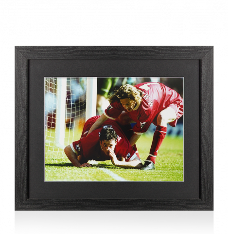UNSIGNED Robbie Fowler Photo In Black Wooden Frame: Nose to Ground Liverpool FC Celebration