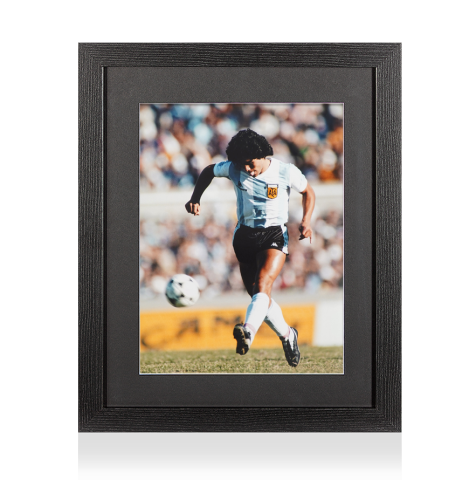 UNSIGNED Diego Maradona Photo In Black Wooden Frame: In Action for Argentina