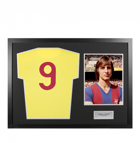 UNSIGNED Johan Cruyff FC Barcelona Shirt In Tribute Frame
