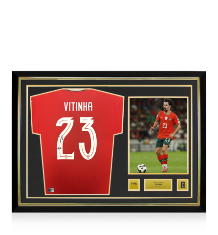 Vitinha Official 2026 FIFA World Cup™ Back Signed and Hero Framed Portugal 2025 Home Shirt Vitinha Official 2026 FIFA World Cup™ Back Signed and Hero Framed Portugal 2025 Home Shirt