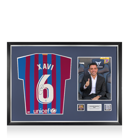 Xavi Official FC Barcelona Autographed and Framed 2021-22 Home Jersey
