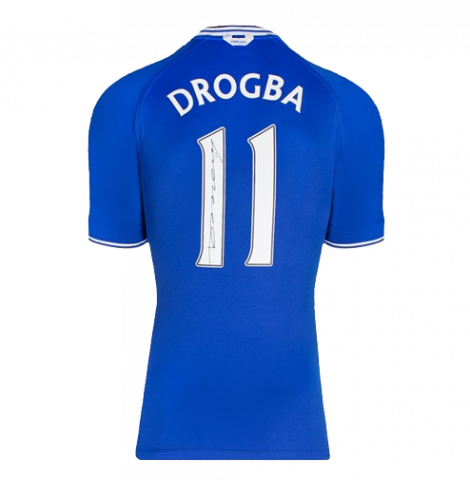 WAREHOUSE SECONDS Didier Drogba Back Signed Chelsea 2000-01 Home Shirt with Fan Style Numbers - Grade B