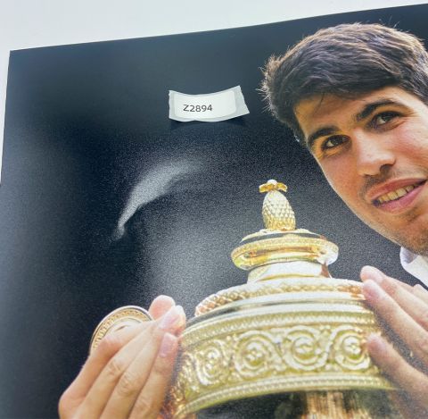 WAREHOUSE SECONDS Carlos Alcaraz Signed Wimbledon 2024 Trophy Lift Photo - Grade A