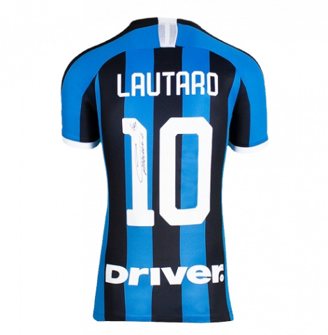 WAREHOUSE SECONDS Lautaro Martinez Back Signed Internazionale 2019-20 Home Shirt with Fan Style Numbers - Grade A