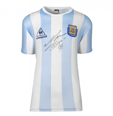 WAREHOUSE SECONDS Diego Maradona Front Signed Retro Le Coq Sportif Argentina Home Shirt - Grade C