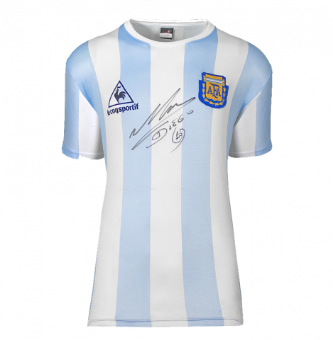 WAREHOUSE SECONDS Diego Maradona Front Signed Retro Le Coq Sportif Argentina Home Shirt - Grade B