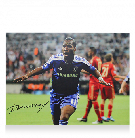 WAREHOUSE SECONDS Didier Drogba Signed Chelsea Photo: UEFA Champions League Final Goal - Grade B