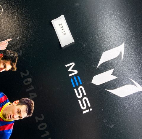 WAREHOUSE SECONDS Lionel Messi Signed Career Montage Poster - Letterbox Size 40cm x 104cm - Grade D