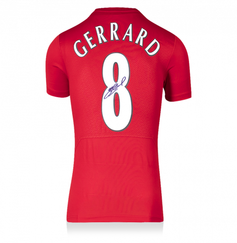 WAREHOUSE SECONDS Steven Gerrard Signed Liverpool Shirt - Istanbul 2005 Champions League Final Number 8 - Grade B