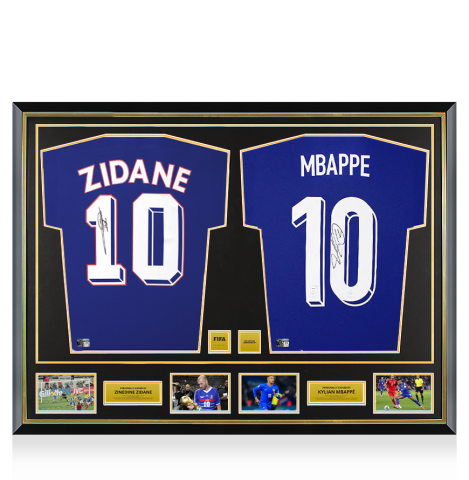 Zinedine Zidane & Kylian Mbappe Official FIFA World Cup™ Signed France Shirts In Dual Frame