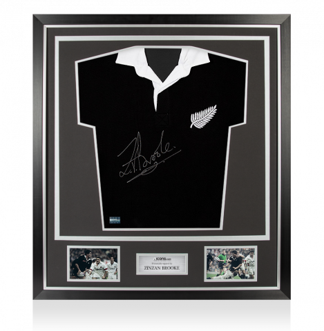 Zinzan Brooke Front Signed Retro New Zealand Rugby Shirt In Classic Frame