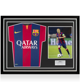 Andres Iniesta Front Signed Barcelona 2014-15 Shirt In Hero Frame: Option 1