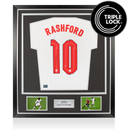 Marcus Rashford Back Signed England 2020-22 Home Shirt In Classic Frame