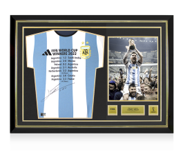 メッシ FIFAワールドカップサインフレーム入りアルゼンチン2022ホームシャツ Lionel Messi Official 2022 FIFA World Cup™ Front Signed and Hero