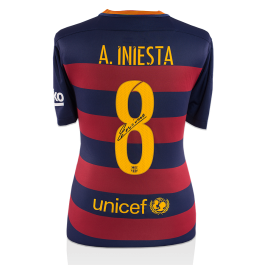 Andres Iniesta Back Signed Barcelona 2015-16 Home Shirt