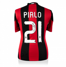 AC MILAN 2002-2003 HOME #21 PIRLO Oサイズ Hand Signed Andrea Pirlo AC Milan Number 21 Home Shirt With