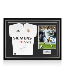 Roberto Carlos Front Signed Real Madrid 2003-04 Home Shirt In Hero
