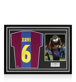 Xavi Back Signed Retro FC Barcelona Home Shirt In Hero Frame