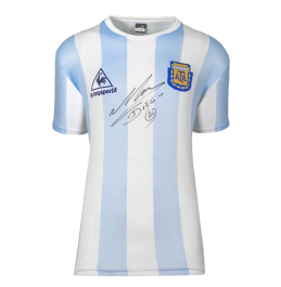 Buy Diego Maradona Front autographed Retro Le Coq Sportif Argentina Home jersey In Classic Frame | Official Memorabilia