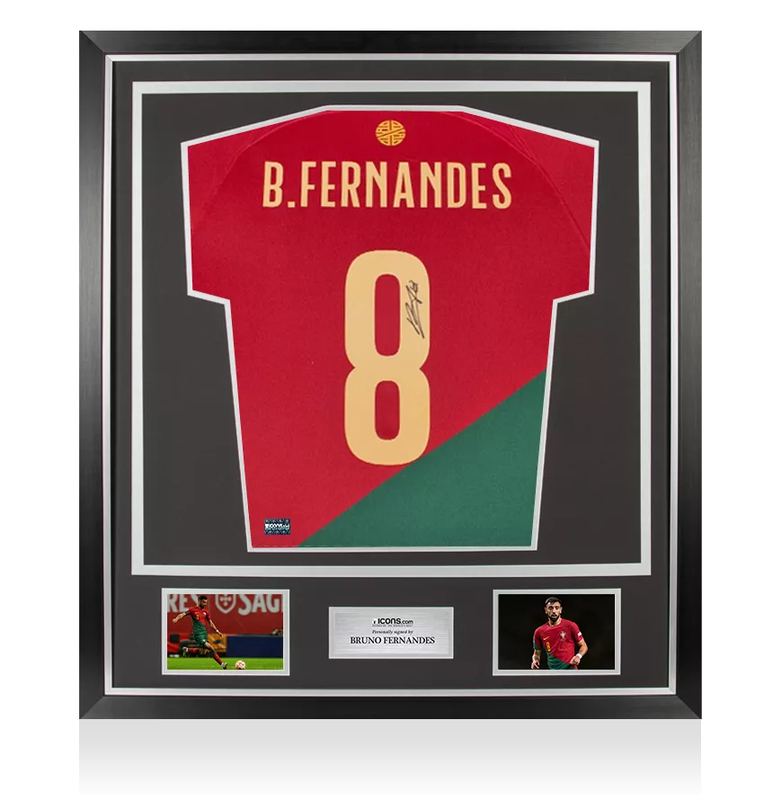 ブルノーフェルナンデス　ポルトガル　2022 オーセンティック Bruno Fernandes Signed Portugal 2022-23 Home Shirt With Fan