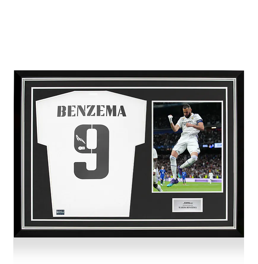 Buy Karim Benzema Back autographed Real Madrid 2022-23 Home jersey