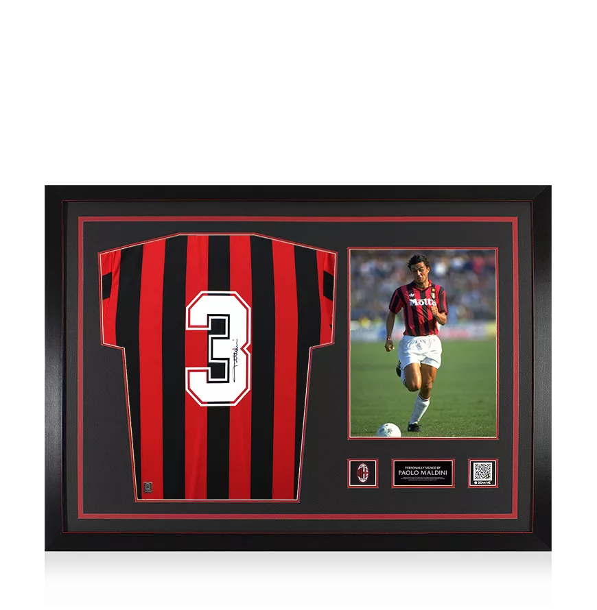 PAOLO MALDINI マルディーニ　直筆サイン入り写真 ICONS.com Paolo Maldini Official AC Milan Back Signed and Framed 1988