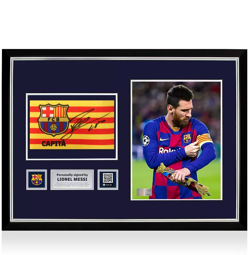 FC Barcelona キャプテンマーク Messi Lionel Messi Official FC Barcelona Signed and Framed Branded