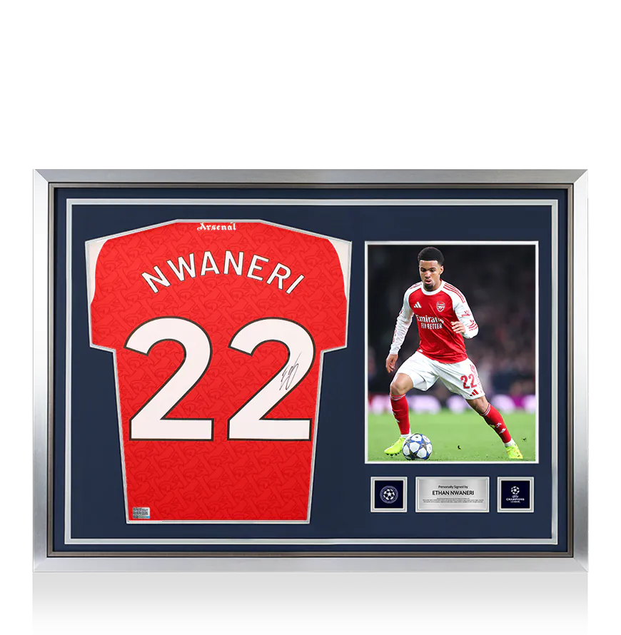Ethan Nwaneri Arsenal 2025-26 Hero Framed Signed Shirt