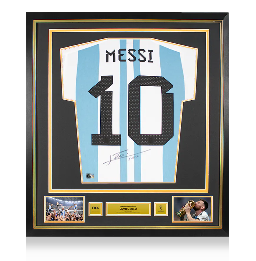 メッシ FIFAワールドカップサインフレーム入りアルゼンチン2022ホームシャツ leo_2.webp