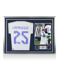 Eduardo Camavinga Official UEFA Champions League Back Signed and Hero Framed Real Madrid 2021-22 Home Shirt Eduardo Camavinga Official UEFA Champions League Back Signed and Hero Framed Real Madrid 2021-22 Home Shirt