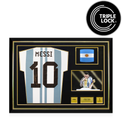 Lionel Messi Official 2022 FIFA World Cup&trade; Back Autographed and Framed Argentina 2022 Home Jersey