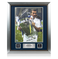 PRE-FRAMED Zinedine Zidane Official UEFA Champions League Signed and Framed Real Madrid Photo: 2002 UEFA Champions League Winner