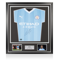 Jack Grealish Front Signed Manchester City 2023-24 Home Shirt In Classic Frame