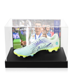 Cristiano Ronaldo Official UEFA Champions League Signed Nike Boot In Photo Acrylic Case: Option 1 Cristiano Ronaldo Official UEFA Champions League Signed Nike Boot In Photo Acrylic Case: Option 1