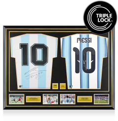 Diego Maradona & Lionel Messi Official FIFA World Cup&trade; Signed and Framed Argentina Shirts In Dual Frame
