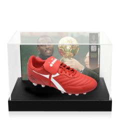 George Weah Official Ballon d'Or Signed Diadora Boot In Photo Acrylic Case: Option 1 George Weah Official Ballon d'Or Signed Diadora Boot In Photo Acrylic Case: Option 1
