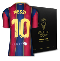Lionel Messi Official Ballon d'Or&trade; Back Signed FC Barcelona 2020-21 Home Shirt: 2021 Winner's Pack