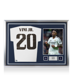 Vinicius Jr Official UEFA Champions League Back Signed and Hero Framed Real Madrid 2024-25 Home Shirt Vinicius Jr Official UEFA Champions League Back Signed and Hero Framed Real Madrid 2024-25 Home Shirt