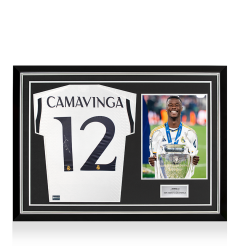 Eduardo Camavinga Back Signed Real Madrid 2023-24 Authentic Home Shirt In Hero Frame: Option 1