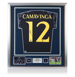 Eduardo Camavinga Official UEFA Champions League Back Signed and Framed Real Madrid 2023-24 Away Shirt