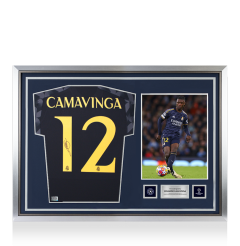 Eduardo Camavinga Official UEFA Champions League Back Signed and Hero Framed Real Madrid 2023-24 Away Shirt