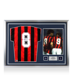 Frank Rijkaard Official UEFA Champions League Back Signed and Hero Framed AC Milan 1994 Retro Shirt