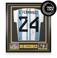 Enzo Fernandez Official 2022 FIFA World Cup&trade; Autographed and Framed Argentina 2022-23 Home Jersey