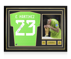 Emiliano Martinez Official 2022 FIFA World Cup™ Autographed and Hero Framed Argentina 2022 Goalkeeper Jersey Emiliano Martinez Official 2022 FIFA World Cup™ Autographed and Hero Framed Argentina 2022 Goalkeeper Jersey
